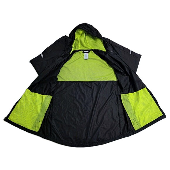 Russell Athletic Men's Large Zip Rain Jacket Run Windbreaker Black Green Hood - Picture 6 of 11